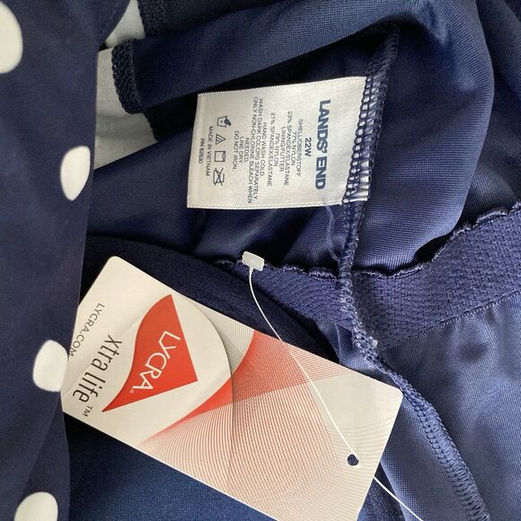 Lands End Womens Square Neck Underwire Tankini Swim Top Polka Dot Blue Size 22W - Picture 10 of 10